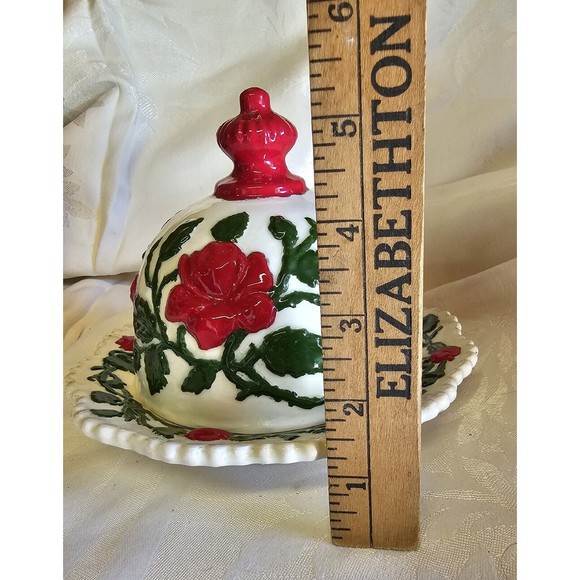 Hand Painted Ceramic Vintage Butter Or Cheese Holder Including Cloche - Picture 5 of 7